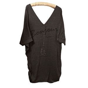 Delirious Los Angeles Women’s 3X Gray Bonjour Paris Bling Ruched Tunic
